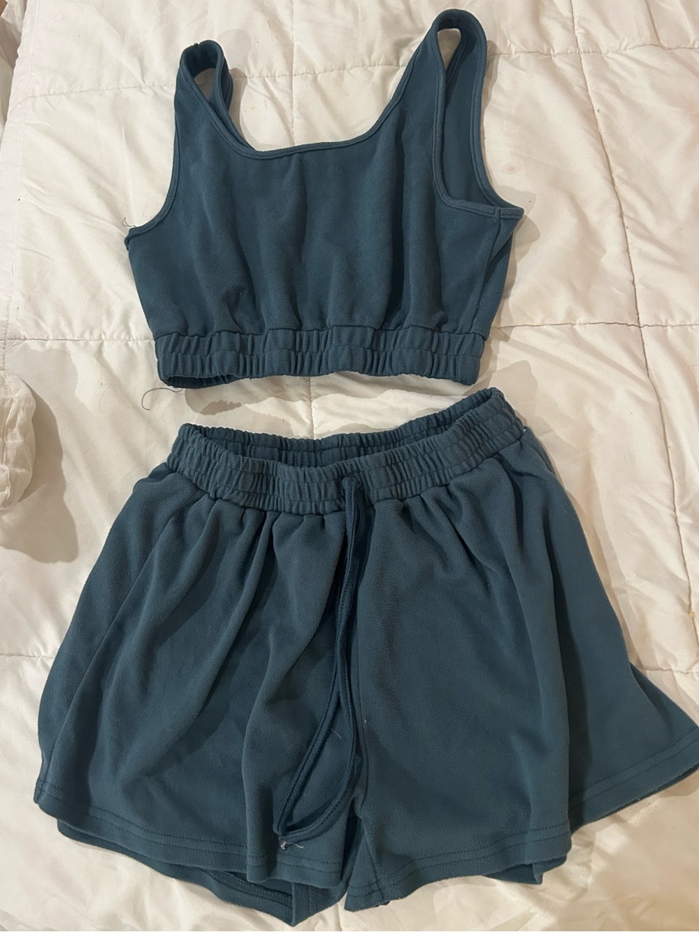 Women's Teal Active Crop Tank and Drawstring Shorts Set